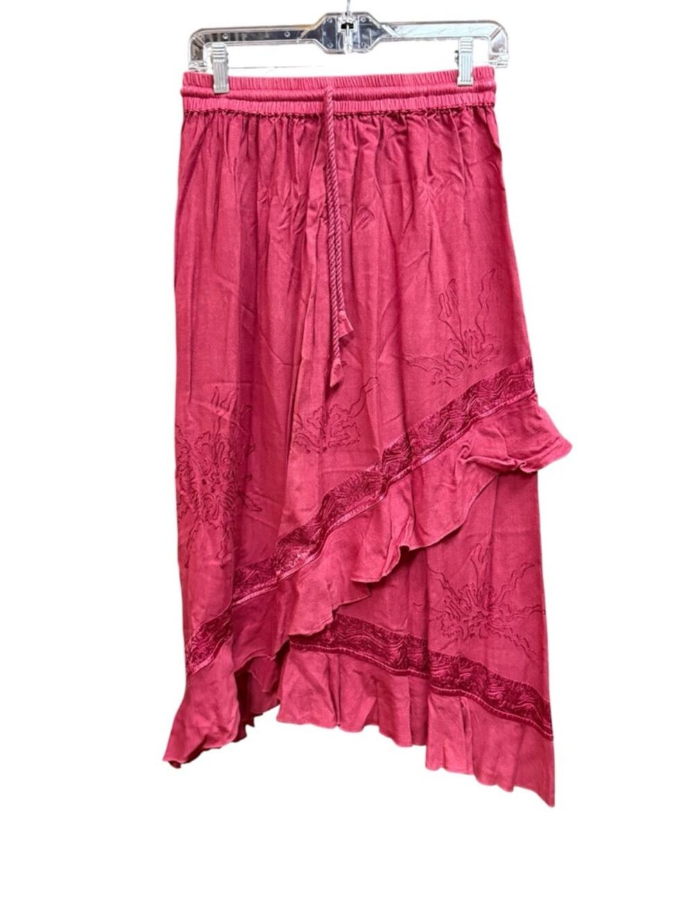 NWT Asymmetrical Ruffle Midi Skirt in Deep Pink by Fabulous Free Size